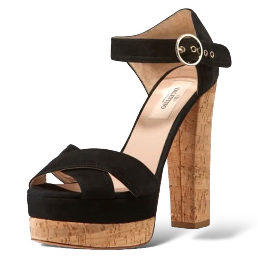VALENTINO GARAVANI Suede & Cork Sandal with Metallic Buckle Detail |Size: 9|